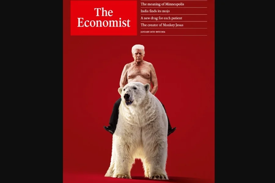 The Economist publica Donald Trump sem camisa montado em urso polar como capa