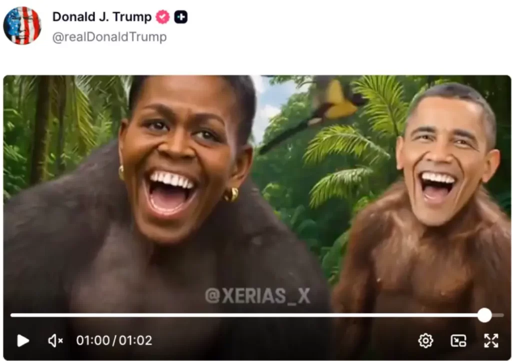 Donald Trump compartilha vídeo retratando Barack e Michelle Obama como macacos