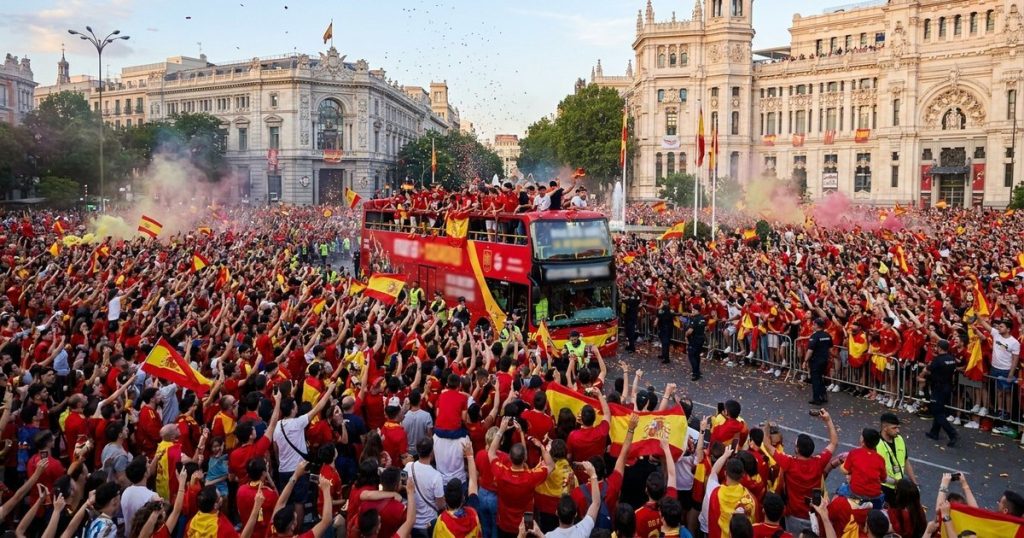 Seleção da Espanha é recebida por multidão em Madri após título da Copa