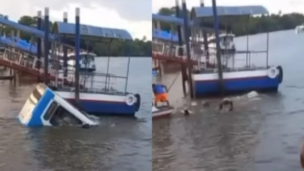 Ônibus cai em rio com passageiros após perder controle em porto no Pará
